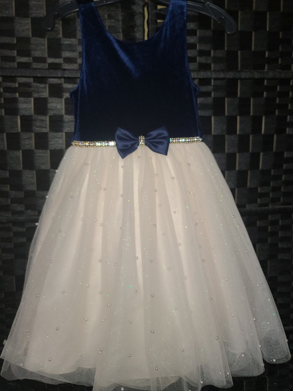 American Princess charming navy blue velvet white glitter-tulle dress size 12